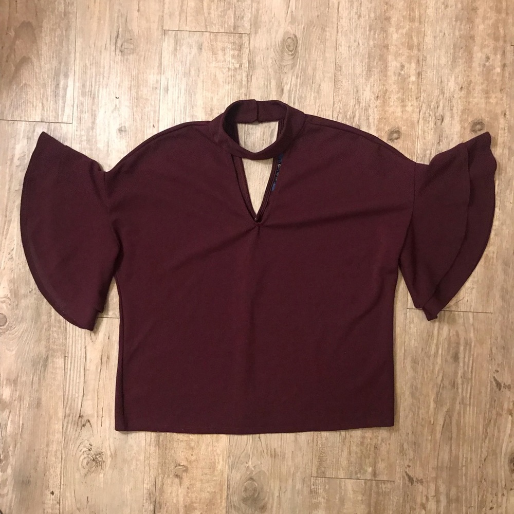 Francesca’s Blue Rain Purple Ruffle Sleeve Blouse
